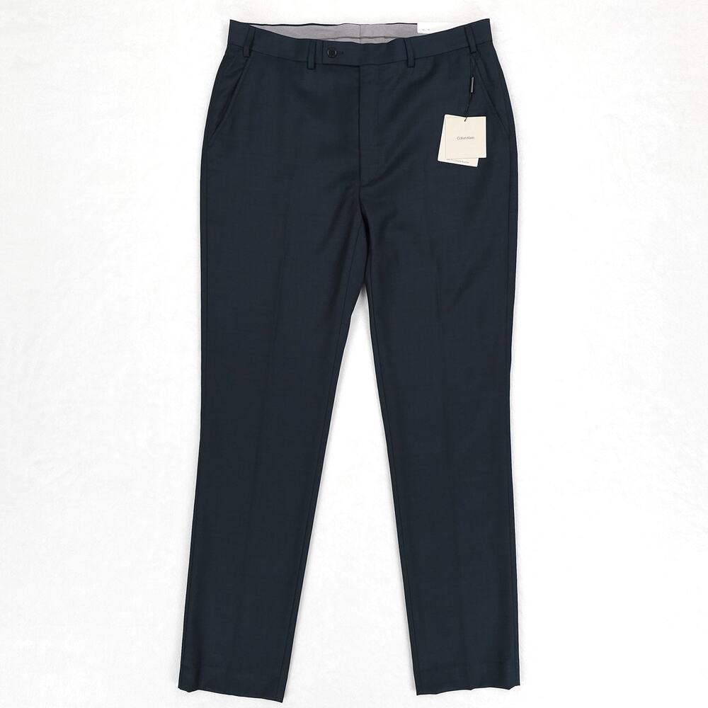 Calvin Klein Mens Slim Fit Suit Pants 36x34 Dark Green Solid Stretch Wool Blend